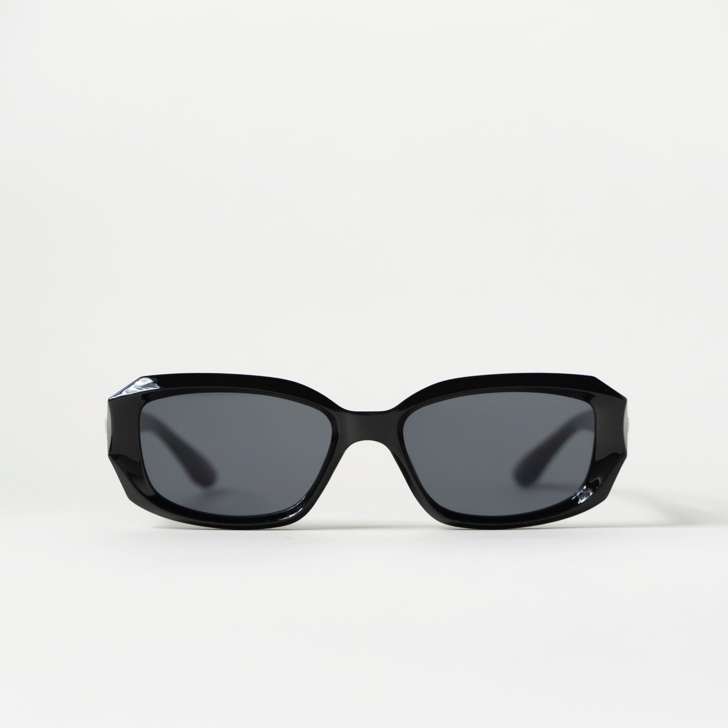 Black Irregular Geometric Rectangle Sunglasses with Side Silver Detail