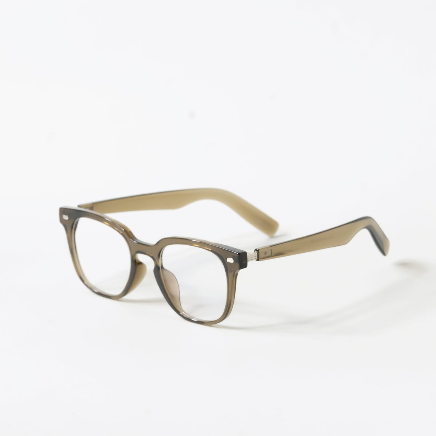 Olive Frame Glasses with Silver Side Gap Detail