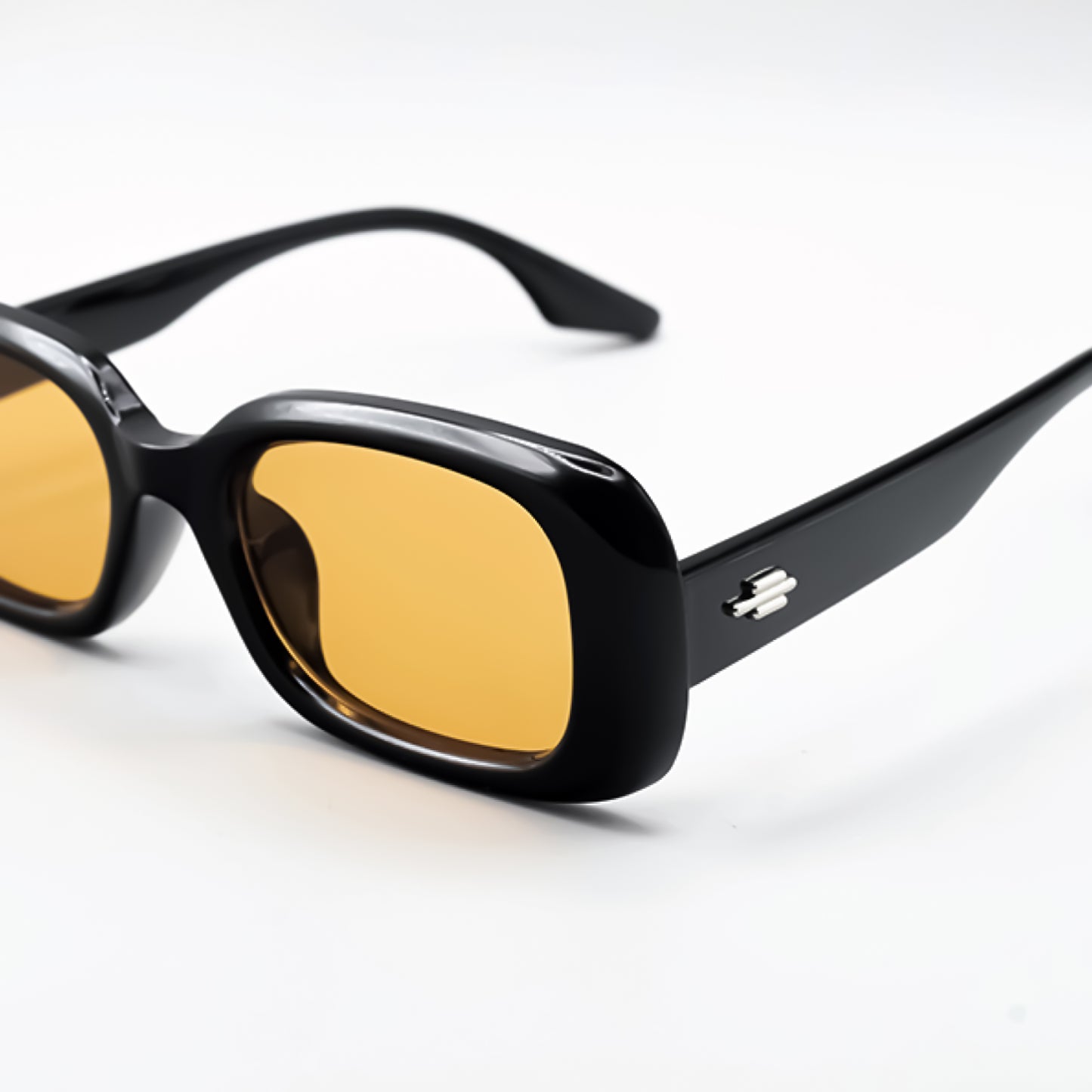 Black Rectangle Bubble Yellow/Orange Tinted Sunglasses