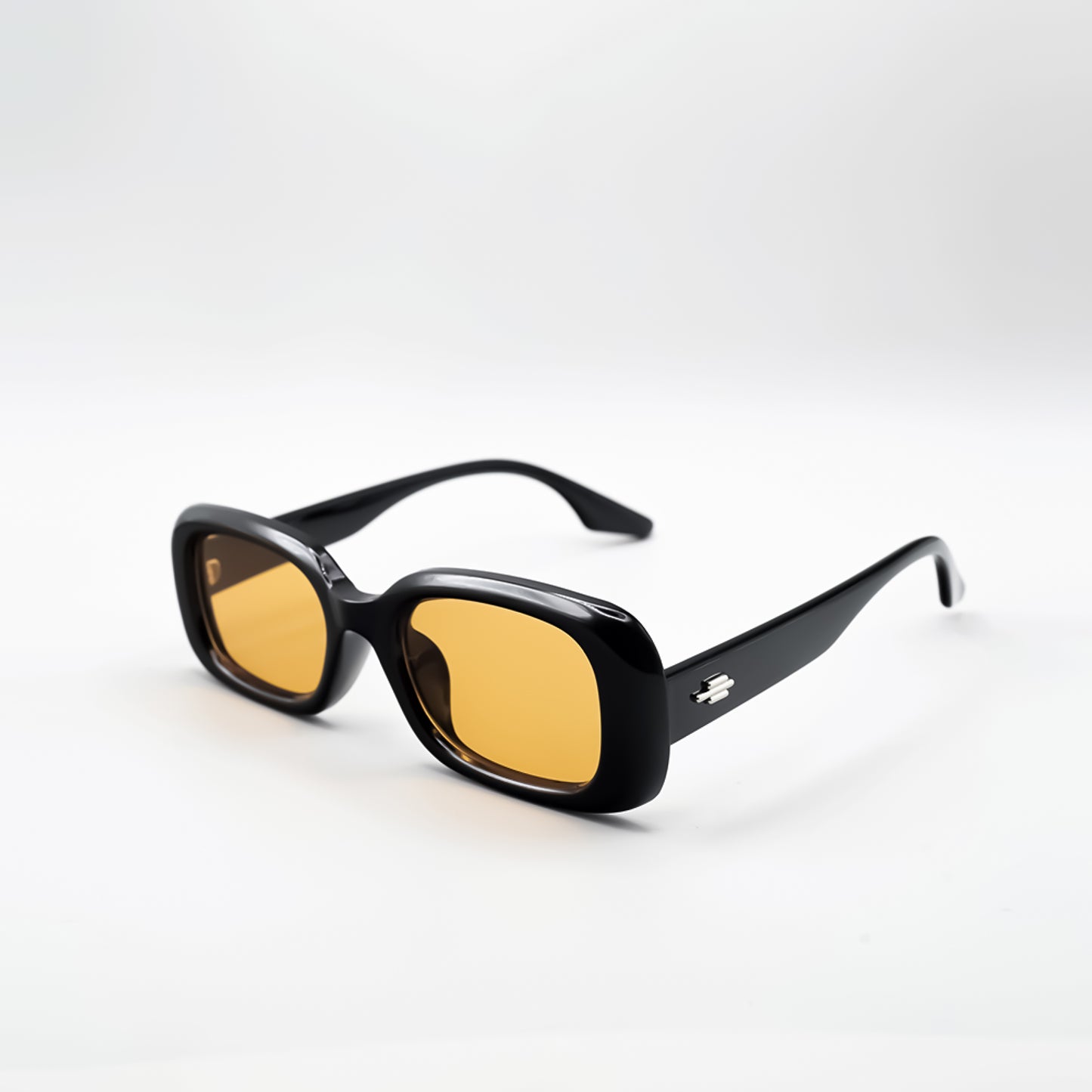 Black Rectangle Bubble Yellow/Orange Tinted Sunglasses