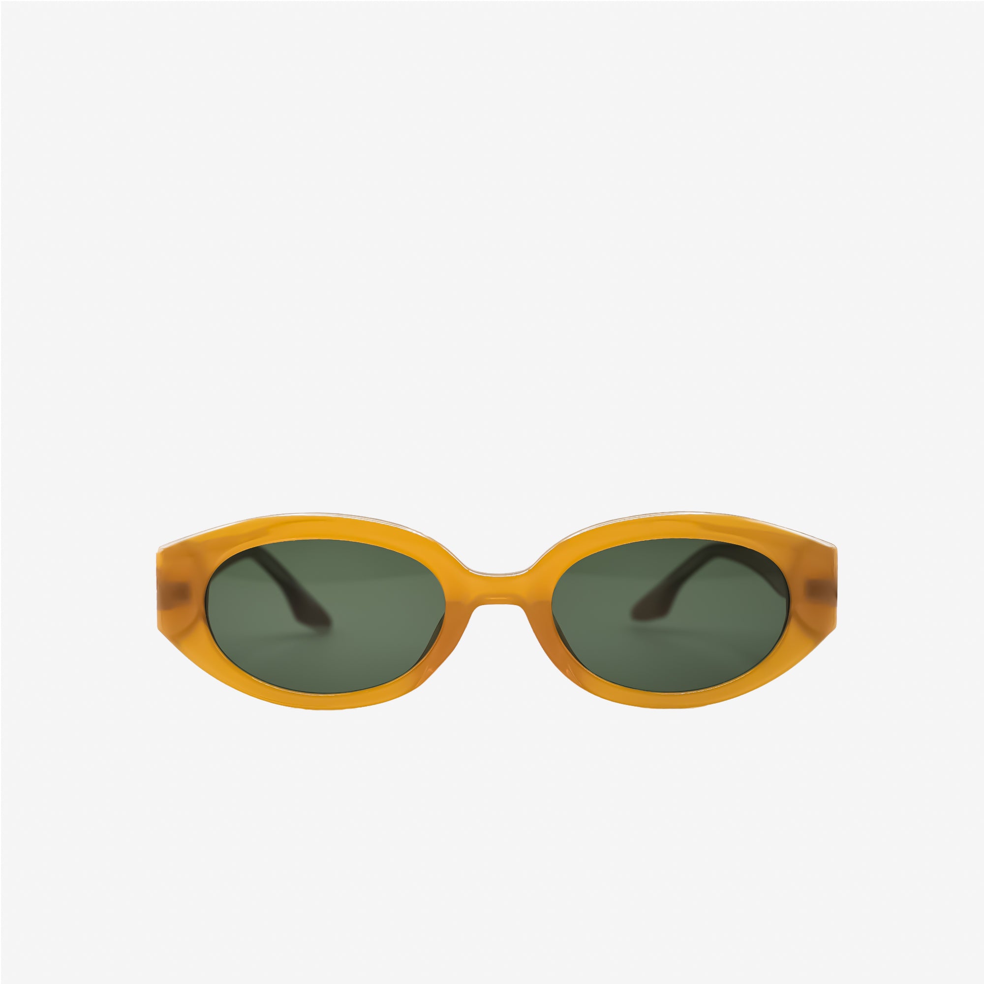 Mustard Frame Green Tint Rounded Slim Sunglasses