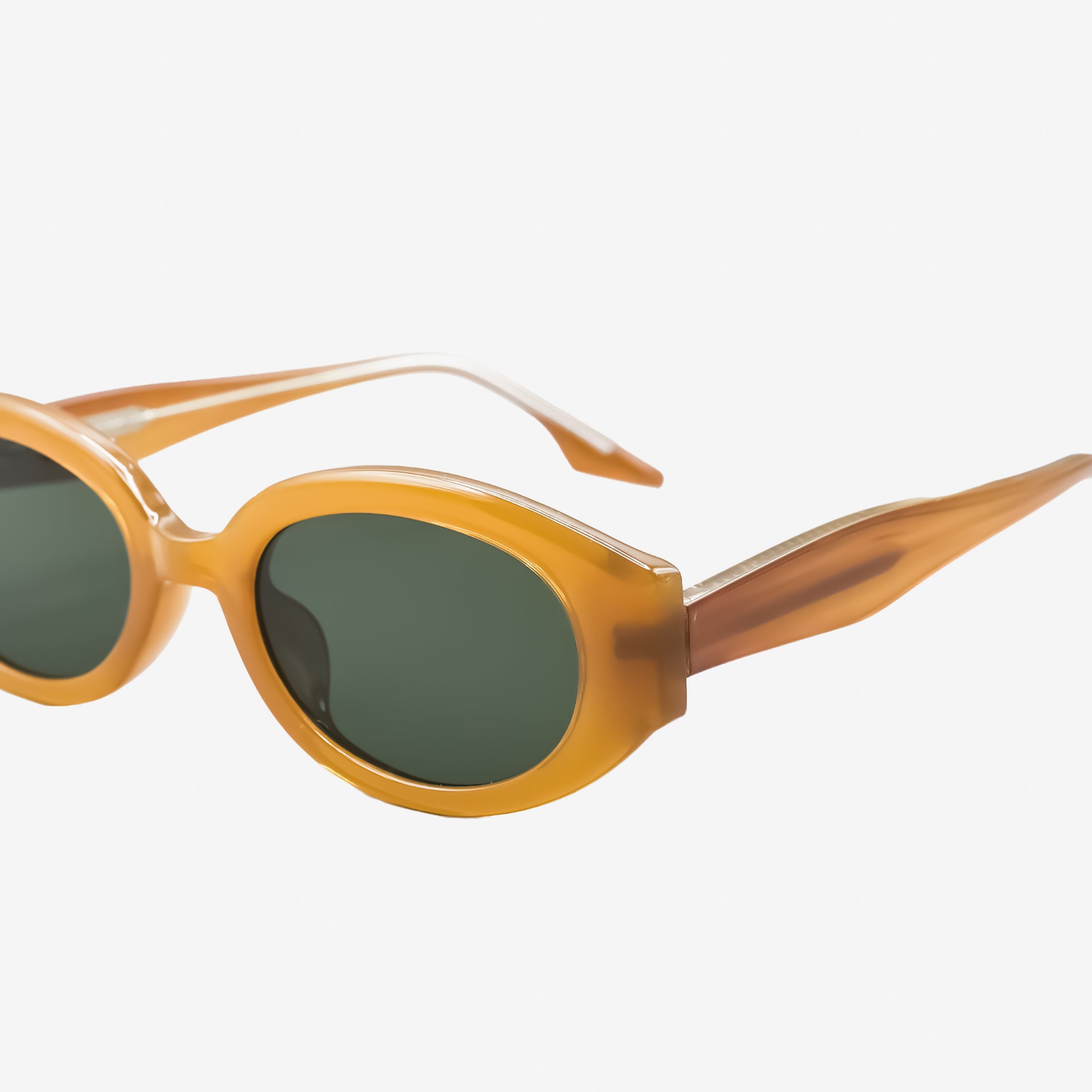 Mustard Frame Green Tint Rounded Slim Sunglasses