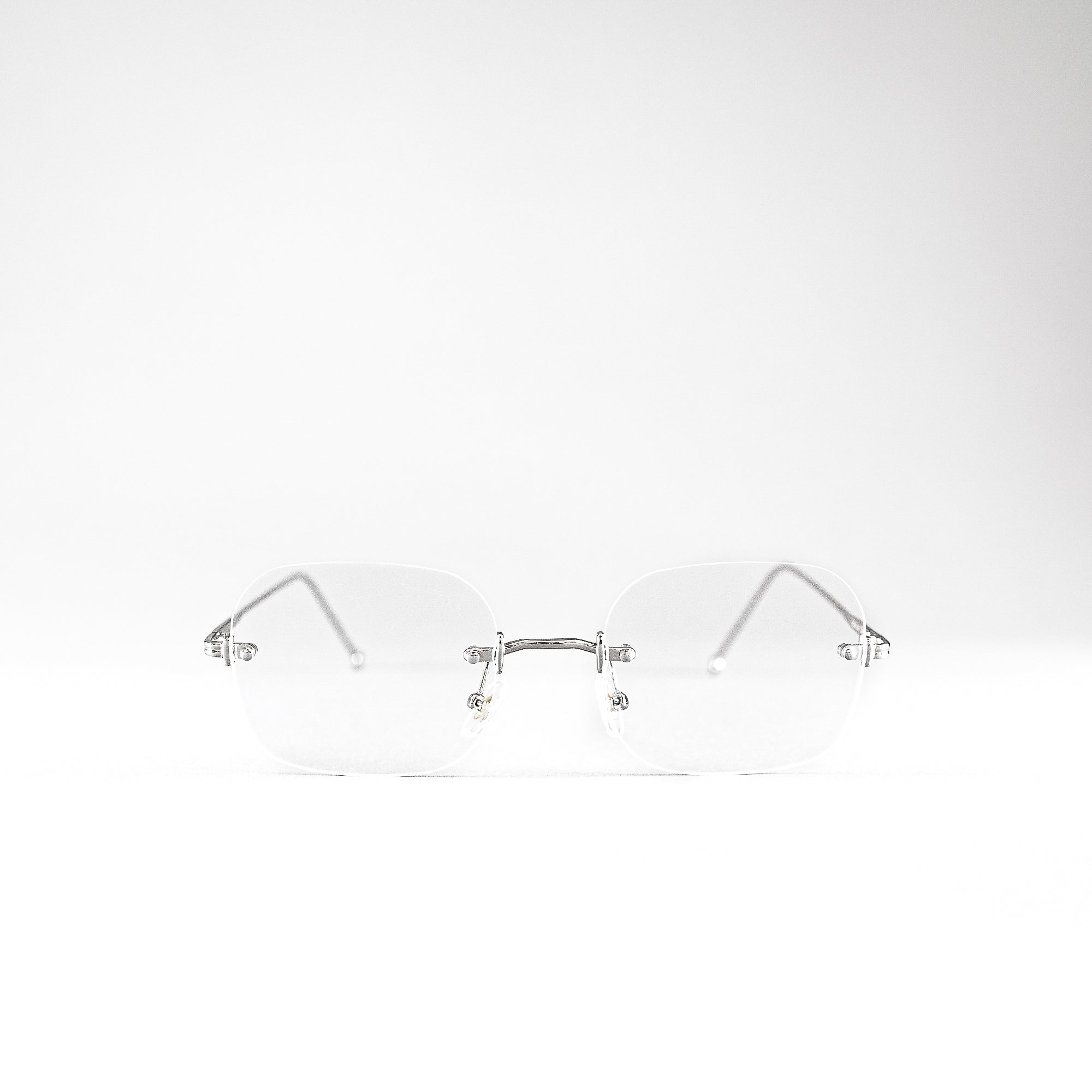 Clear Vintage Rimless Rectangle Silver Titanium Glasses