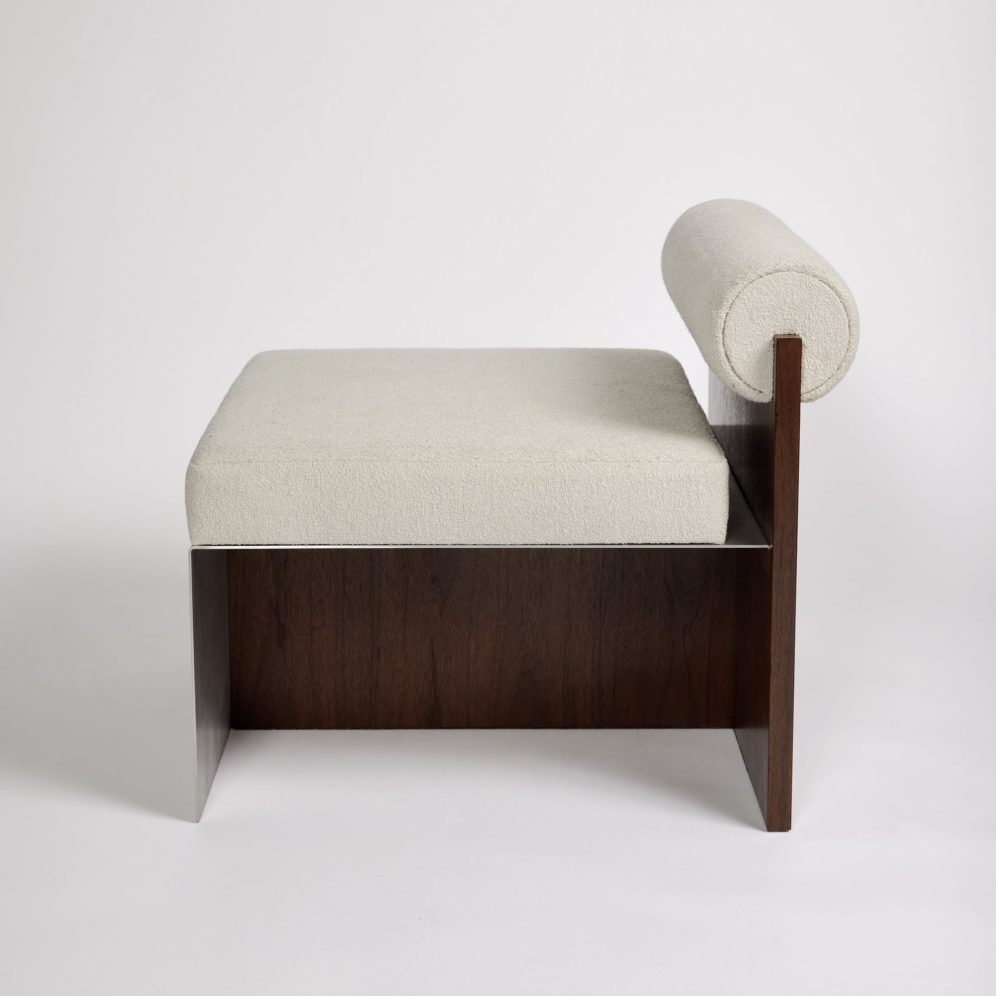 Building Blocks, Side Lounge Chair in Bouclé and Walnut Back