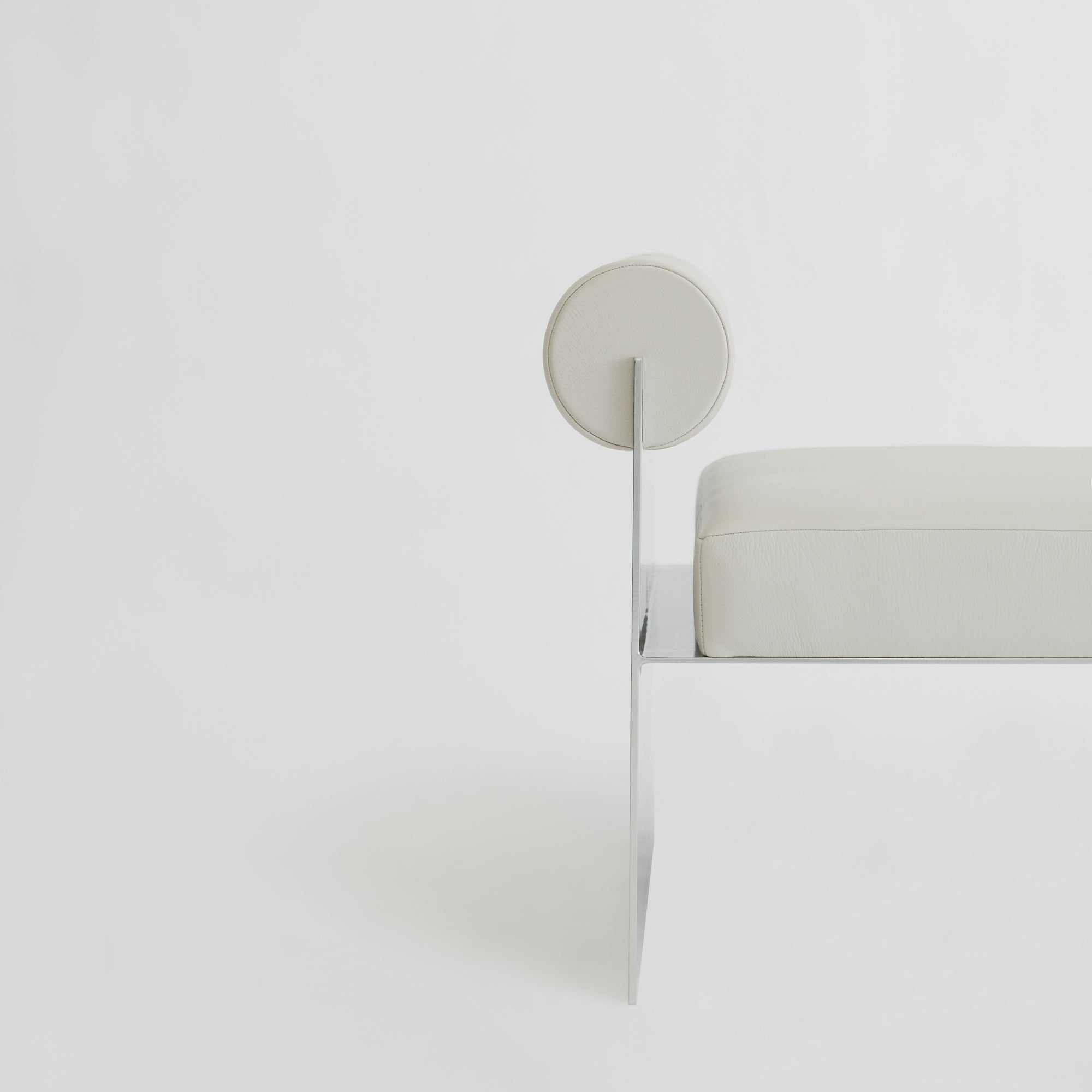 Building Blocks, Modern Geometric Side Chair with White Leather and Metal Base