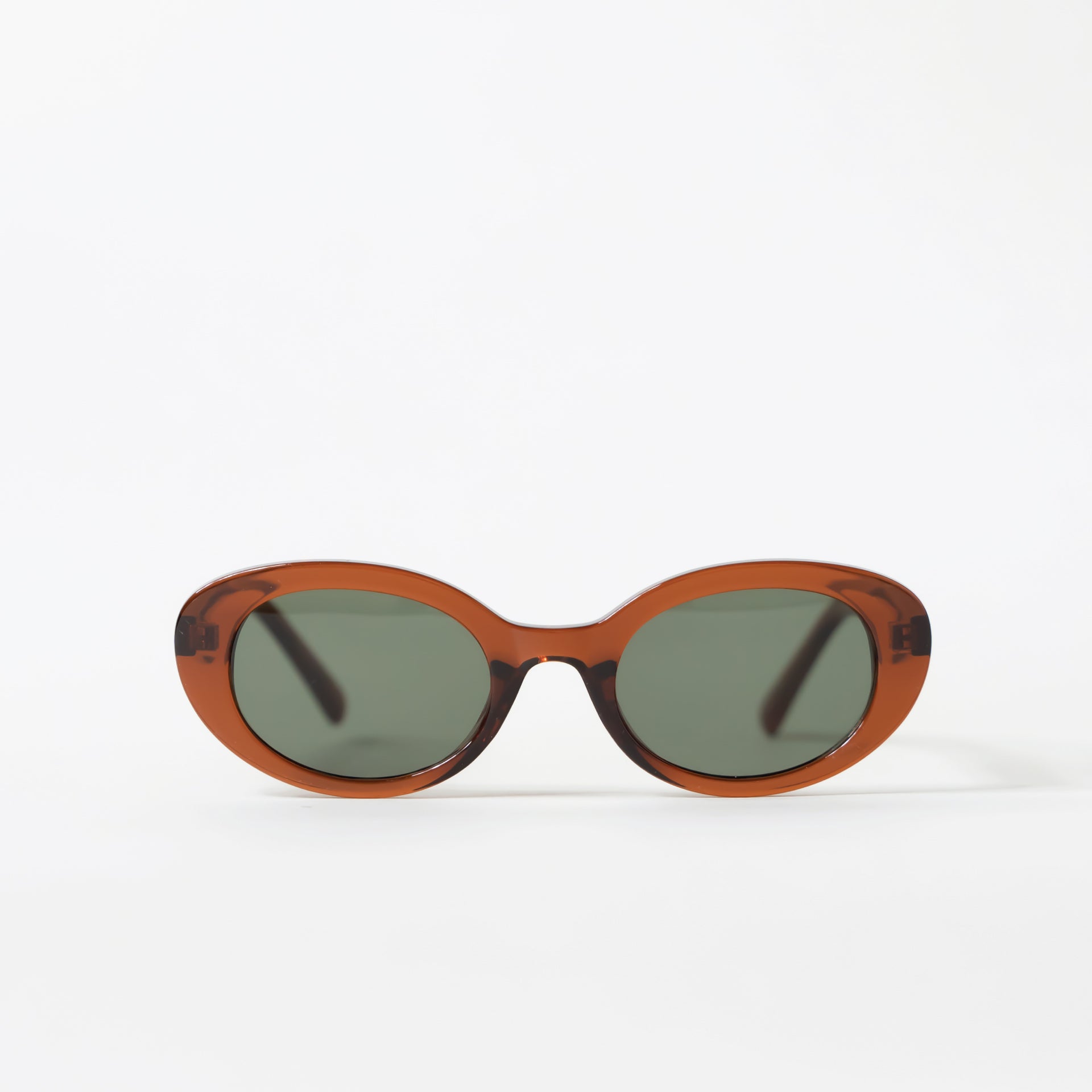Green Tint Brown Clear Frame Round Eye Sunglasses