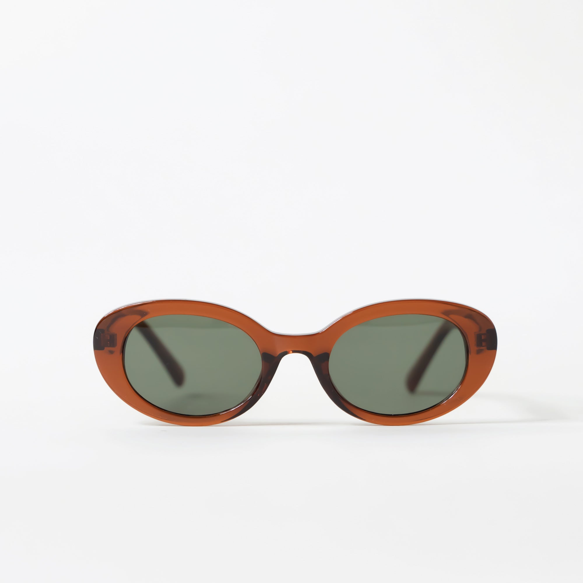 Green Tint Brown Clear Frame Round Eye Sunglasses