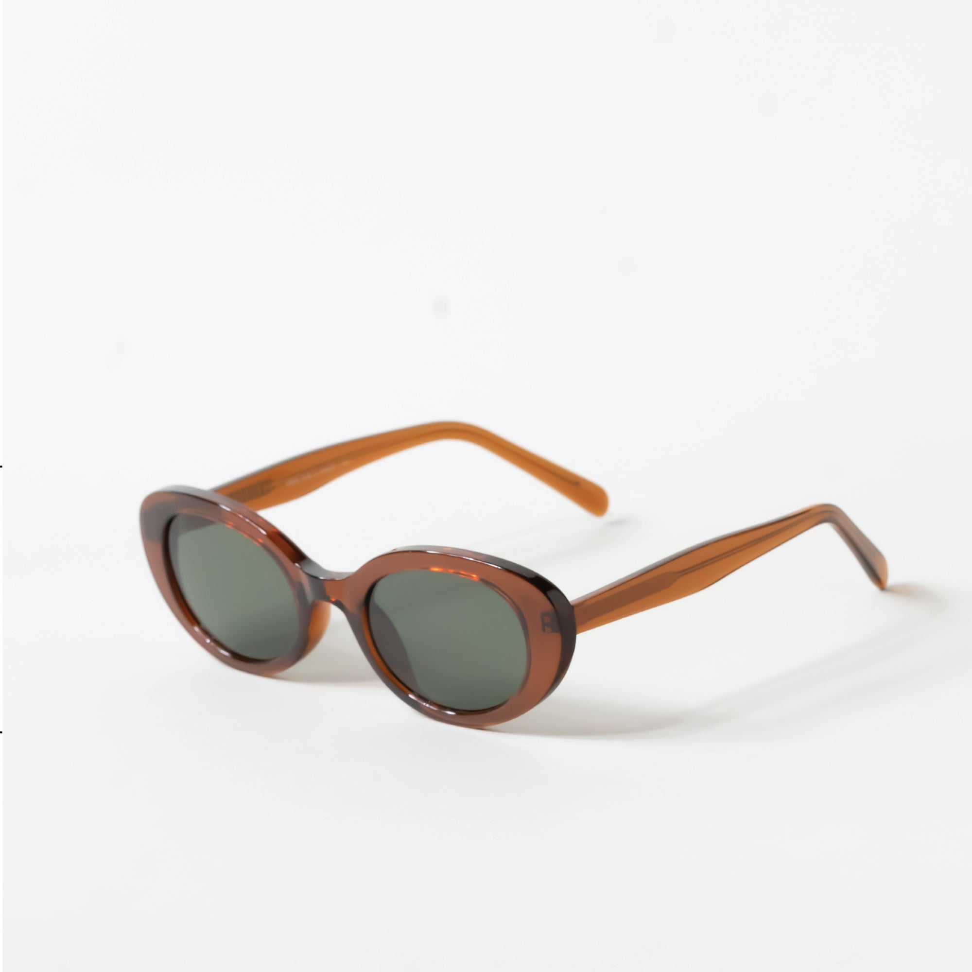 Green Tint Brown Clear Frame Round Eye Sunglasses