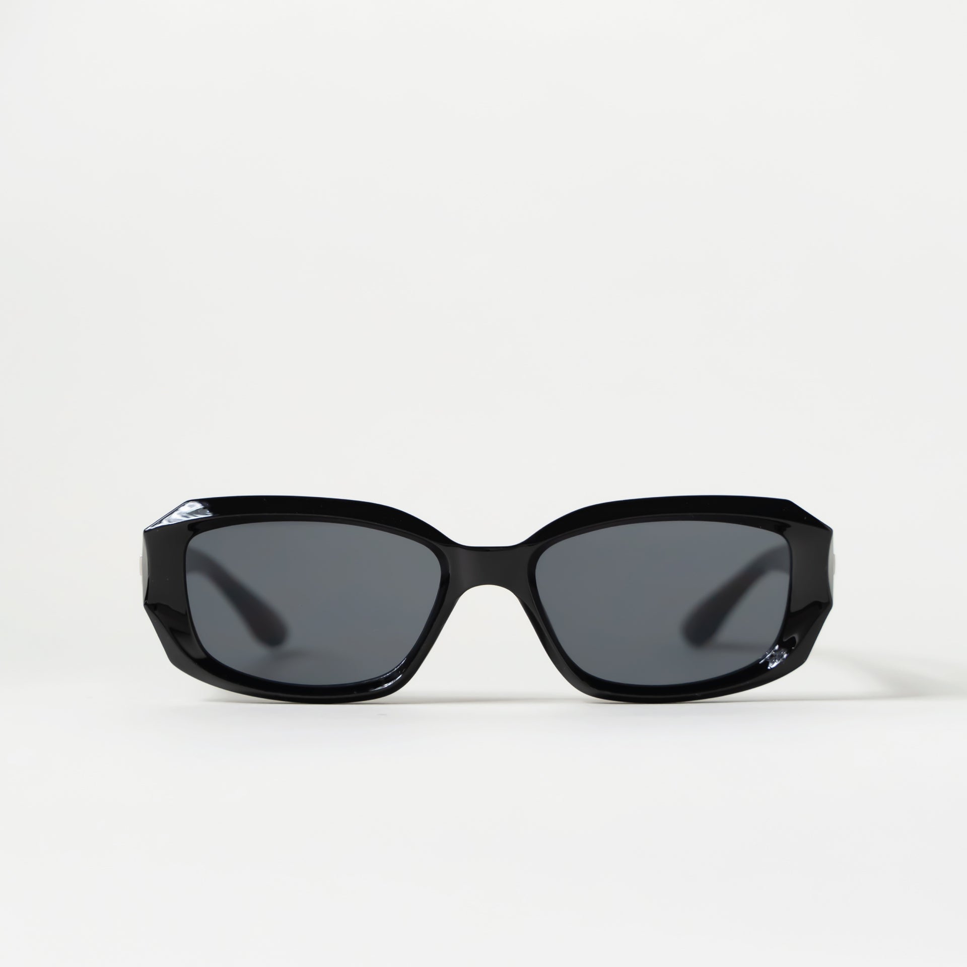 Black Irregular Geometric Rectangle Sunglasses with Side Silver Detail