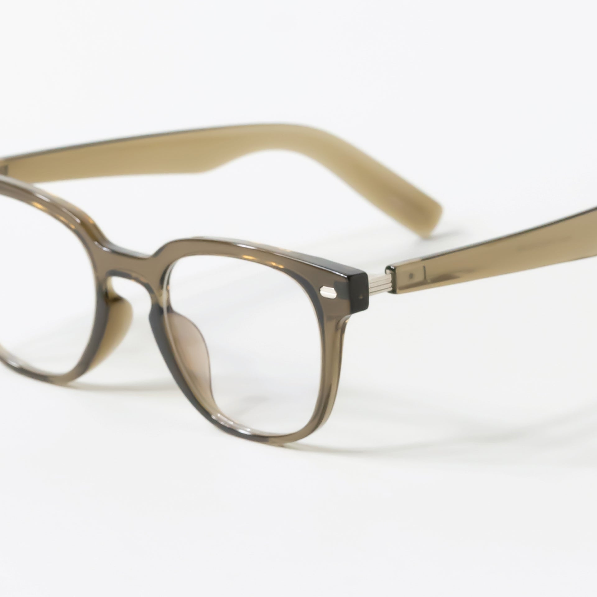 Olive Frame Glasses with Silver Side Gap Detail