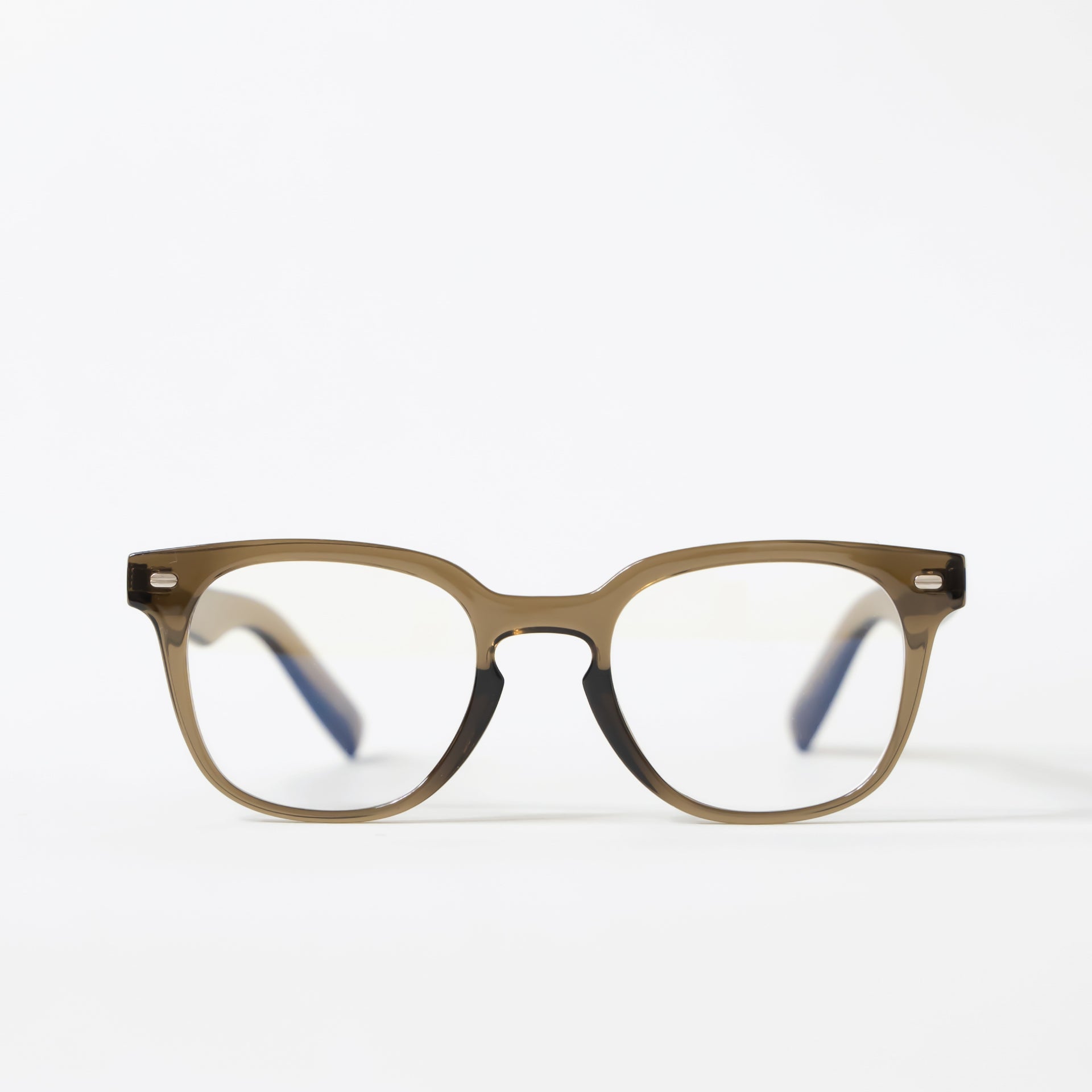 Olive Frame Glasses with Silver Side Gap Detail