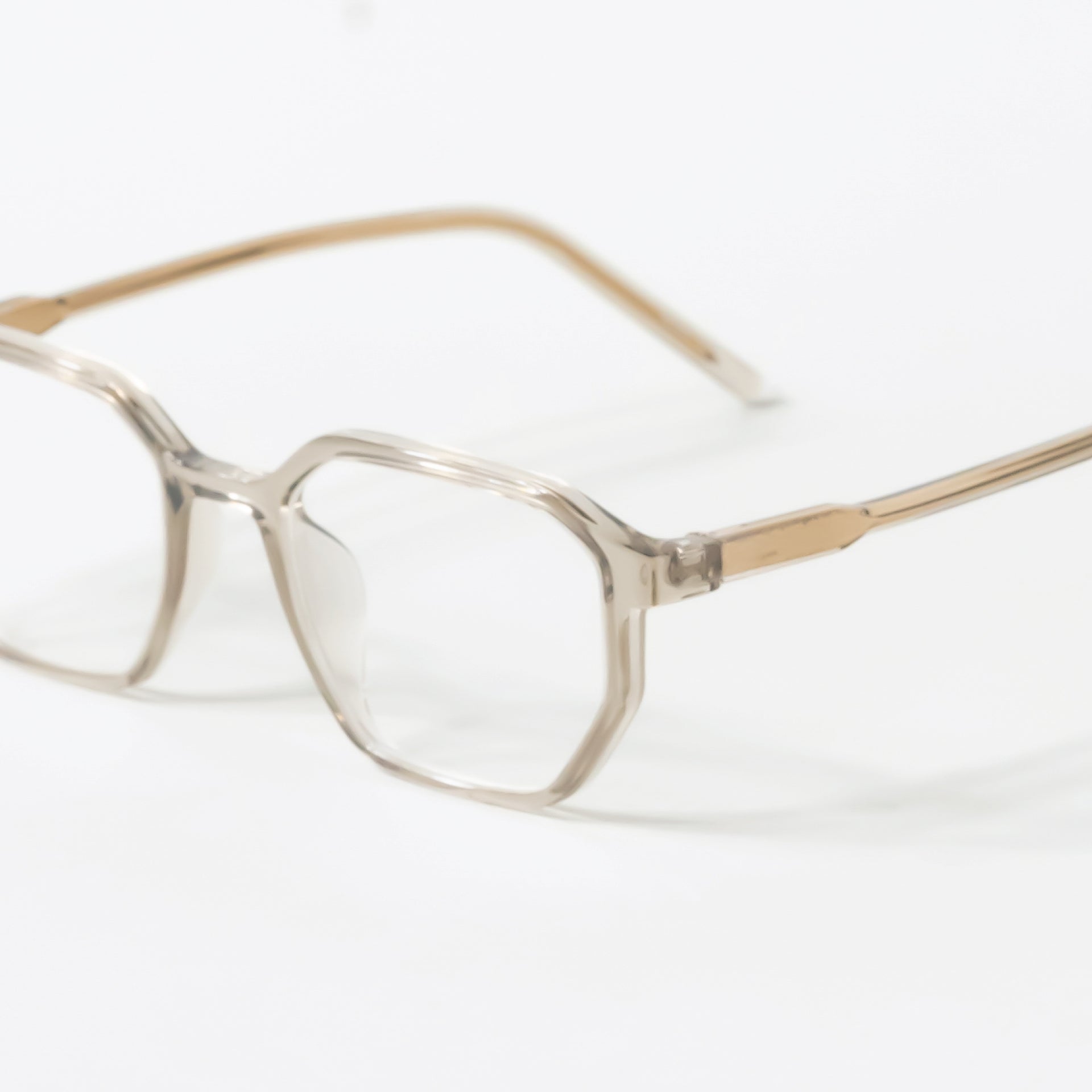 Beige Polygonal Rectangular Frame Glasses