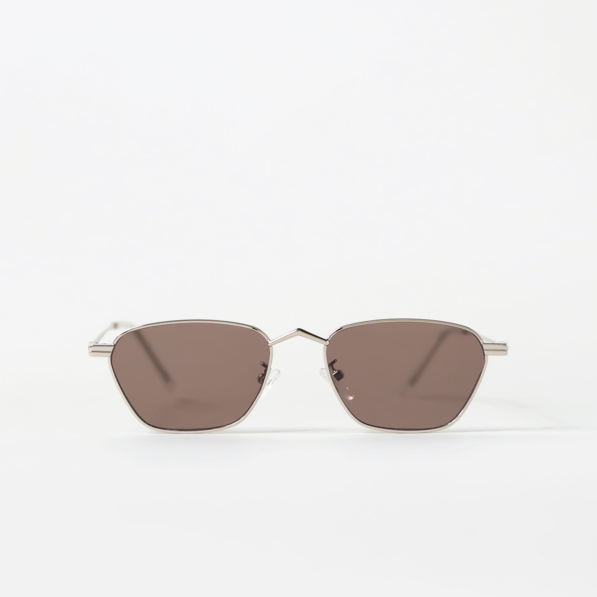 Small Rectangle Silver Metal Frame Smoke Tint Sunglasses