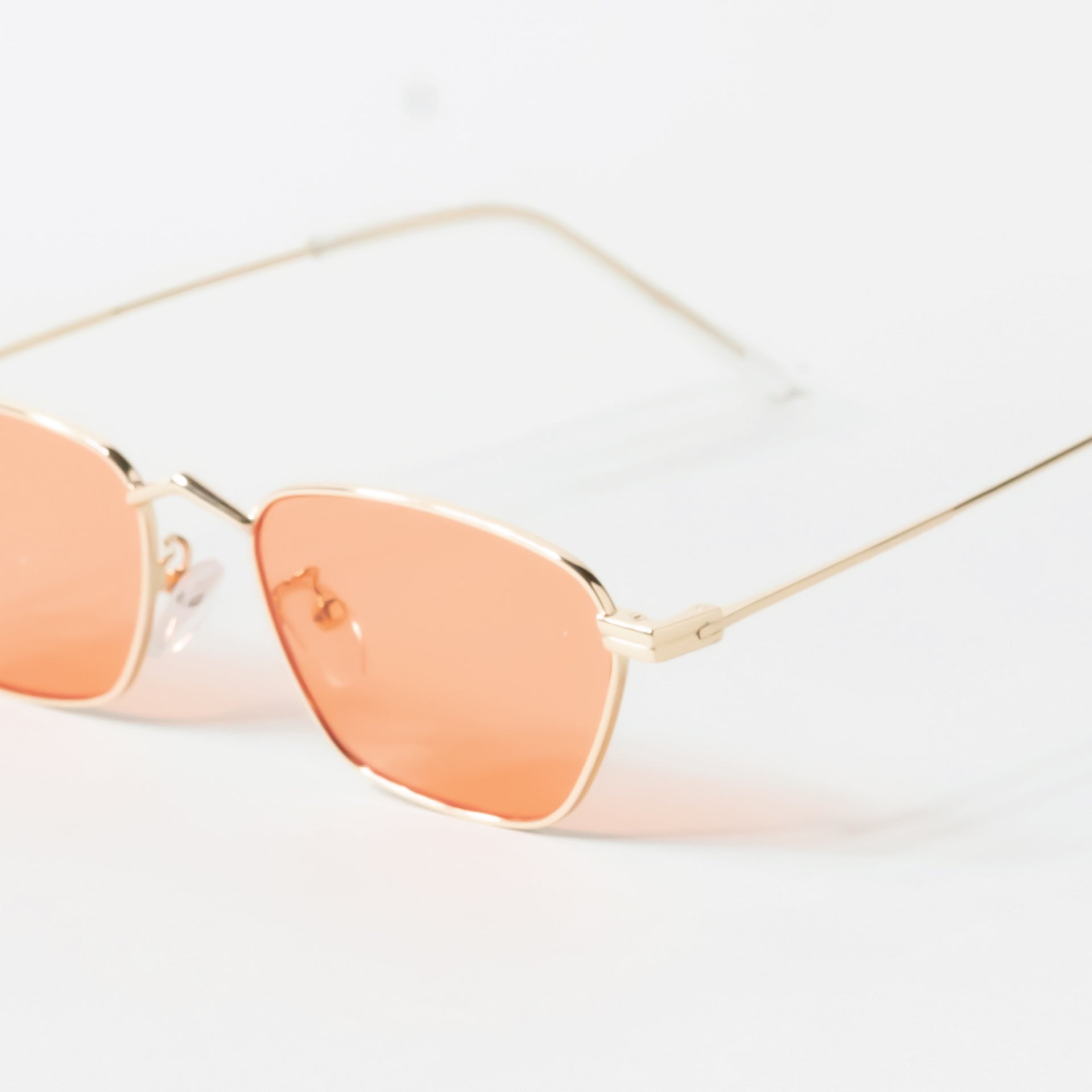 Small Rectangle Silver Metal Frame Orange Tint Sunglasses
