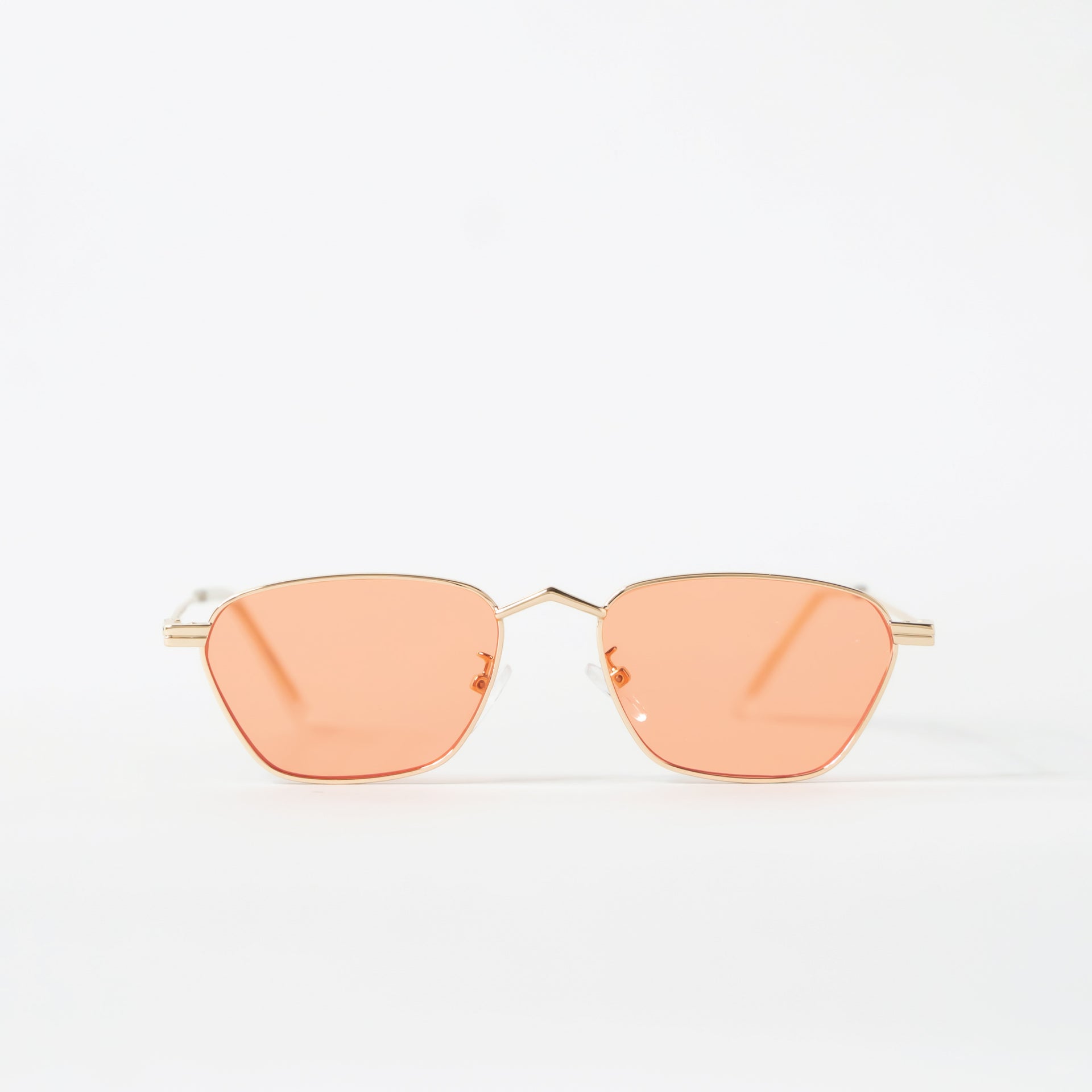 Small Rectangle Silver Metal Frame Orange Tint Sunglasses