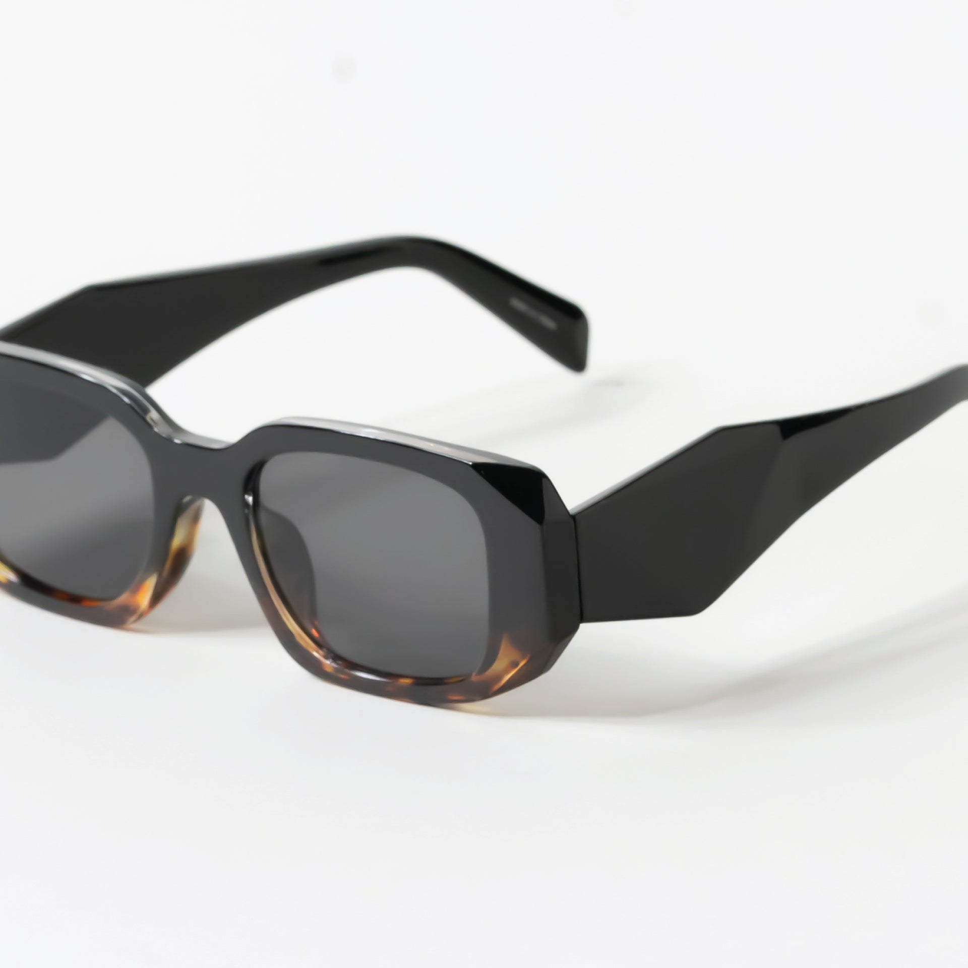 Black and Leopard Geometric Rectangle Sunglasses