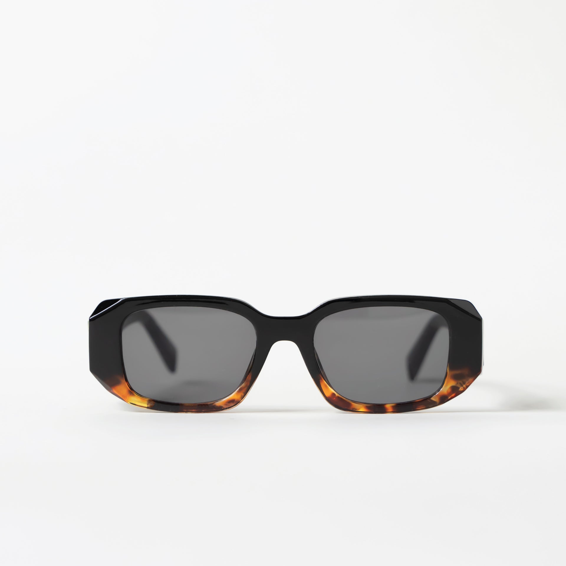 Black and Leopard Geometric Rectangle Sunglasses