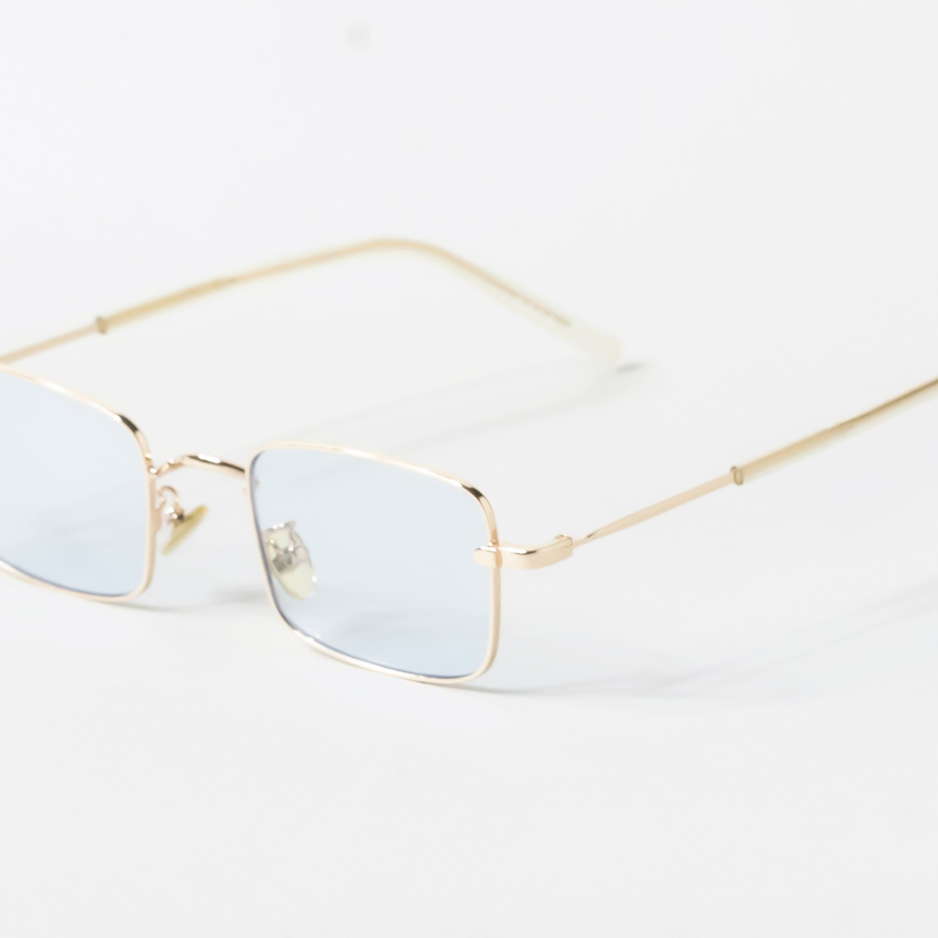 Square Gold Metal Frame Blue Tint Sunglasses
