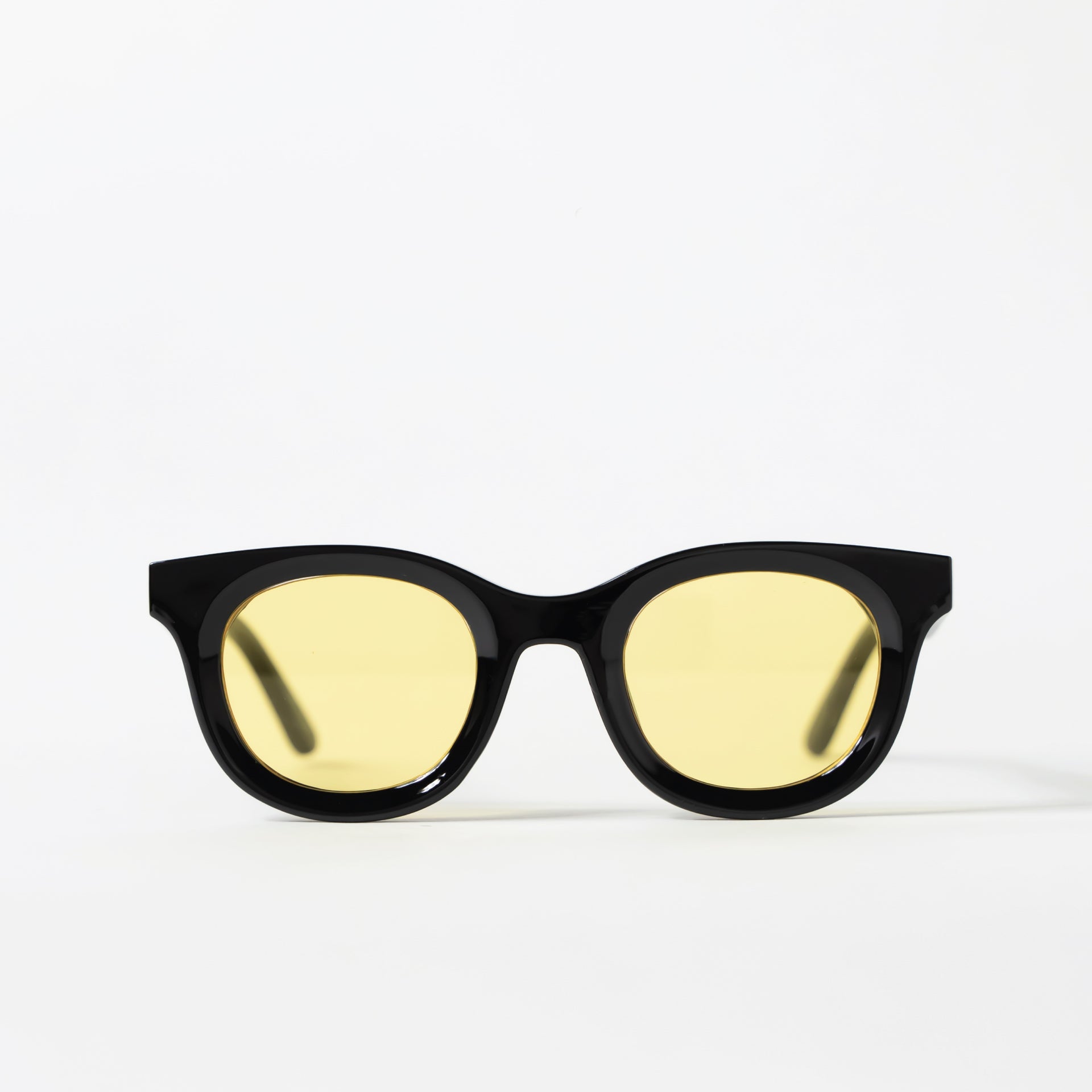 Black Rounded Thick Frame Yellow Tint Sunglasses